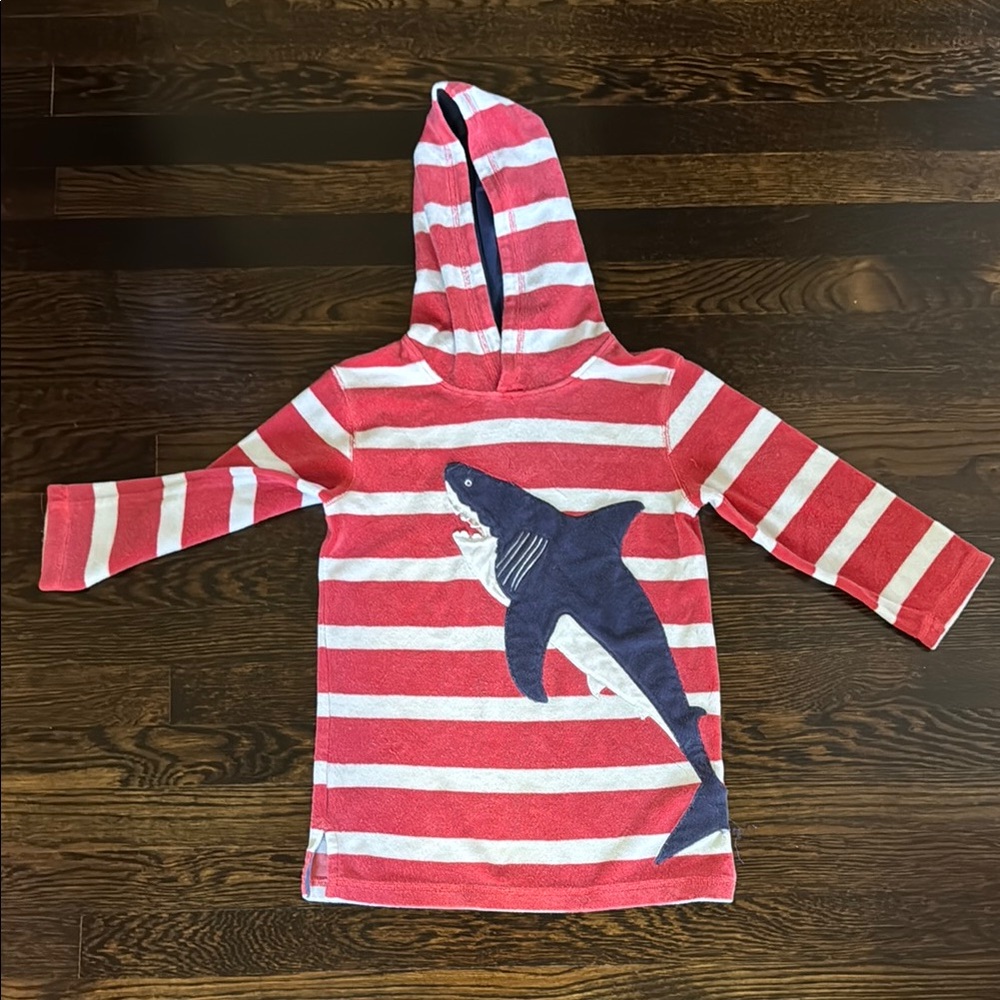 Boden  Boys Striped toweling Hoodie with Shark Design